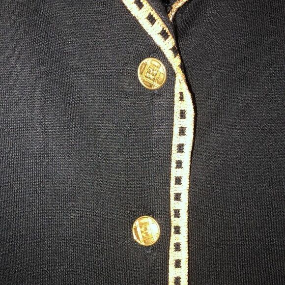 Vintage MP Black Gold Light Knit Collared Button Front Cardigan Jacket - Picture 5 of 14